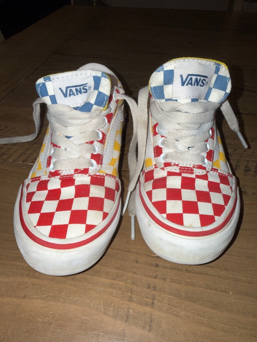 Vans Checkerboard Low Top Sneakers - Red, Blue & Yellow Accents